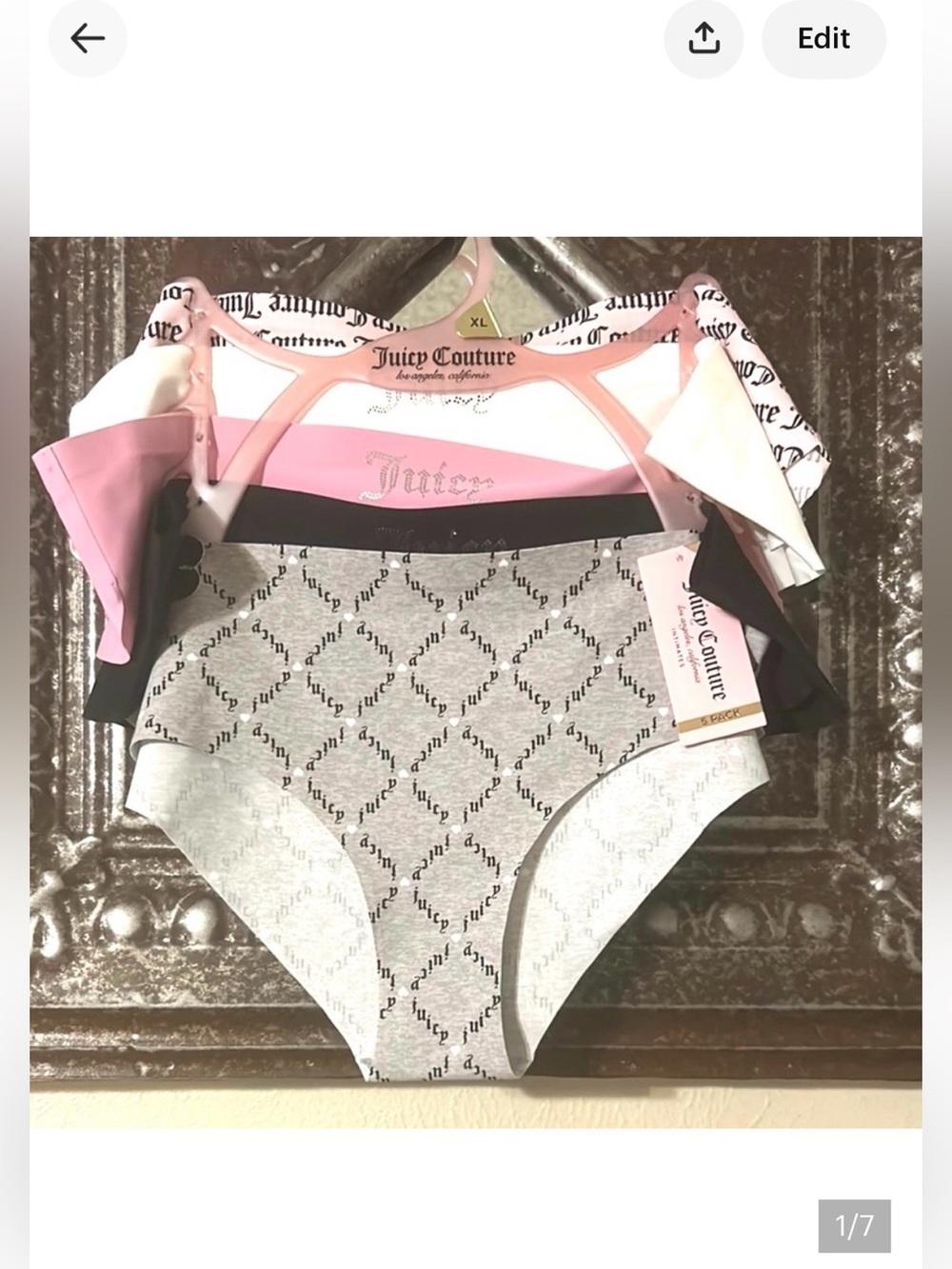 Juicy Couture NWT 5 Pack women's seamless panties, available in size XL pink